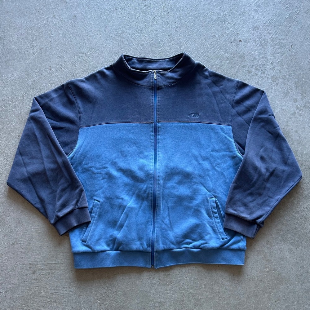 Vintage Reebok Sweatshirt Size XL Blue‎ Full Zip Two Tone Embroidered Logo